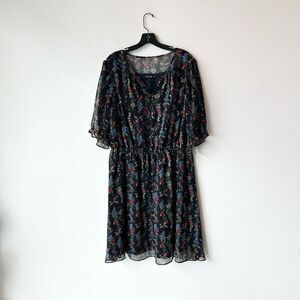 XXL/2X Liza Luxe Black Floral Short Sleeve Mini Dress